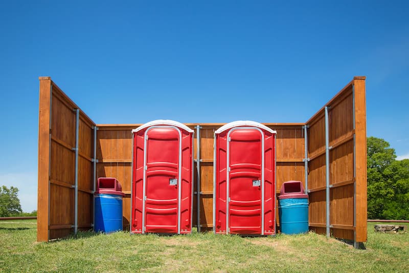 Short-term porta potty units staged for delivery in Brighton, Michigan